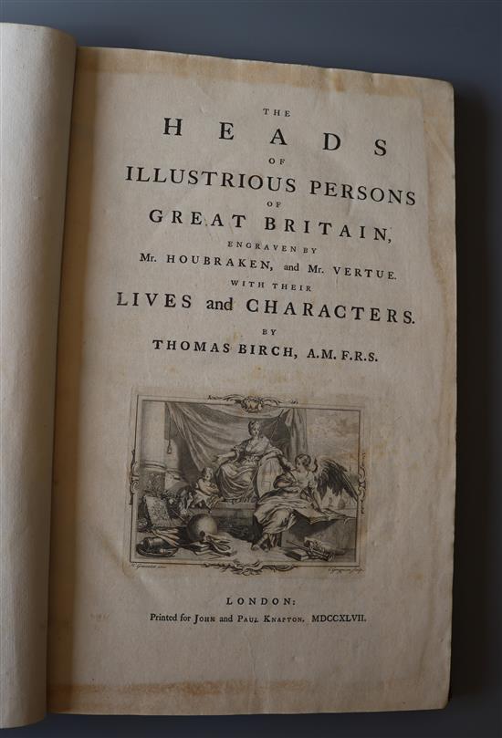 Birch, Thomas - The Heads of Illustrious Persons of Great Britain, 2 vols in 1, contemporary calf, lacking plates, London